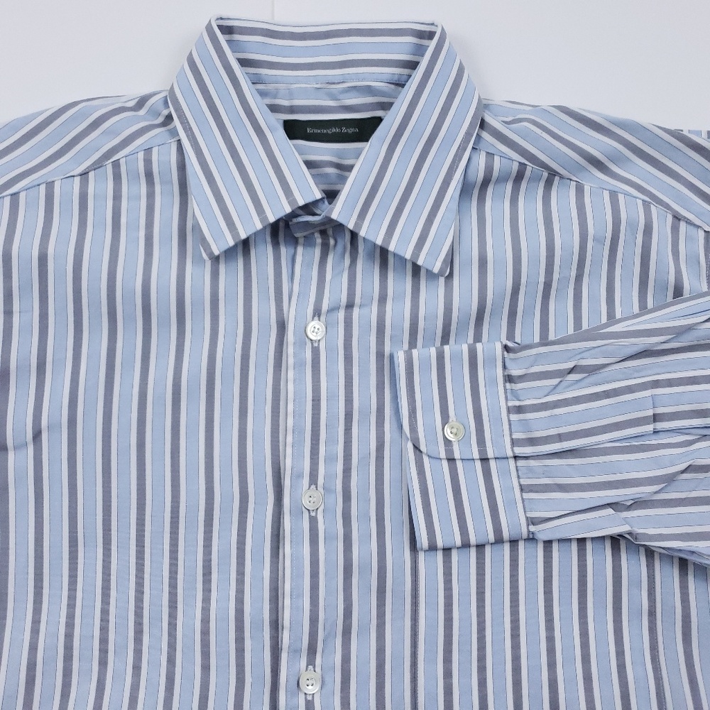 Ermenegildo Zegna Blue Striped Dress Shirt
